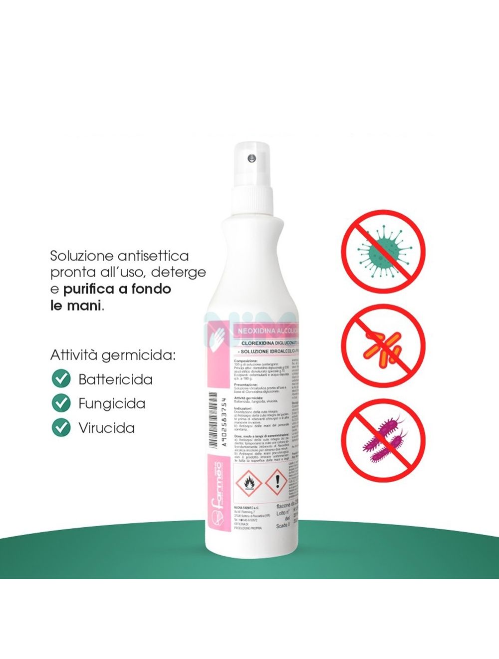 Disinfettante Spray Rapido per Cute e Mani Neoxidina 250 ml